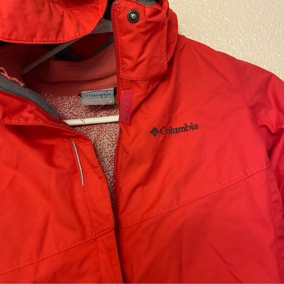 Columbia orange pink coral 2 in 1 Interchange Omni heat waterproof coat M 10/12 - Picture 3 of 11